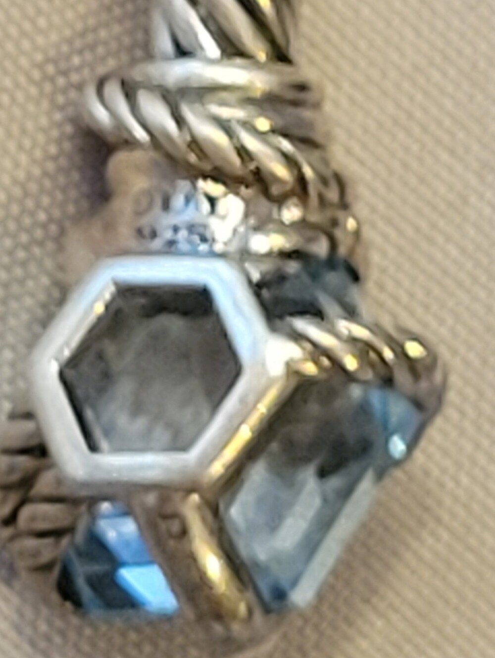 David Yurman Blue Topaz and Pave Diamond 4 mm Cable Wire Bracelet - Picture 14 of 16